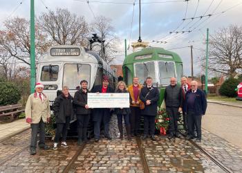 Ride the Lights event Cllr Smith with volunteers at East Anglia Transport Museum