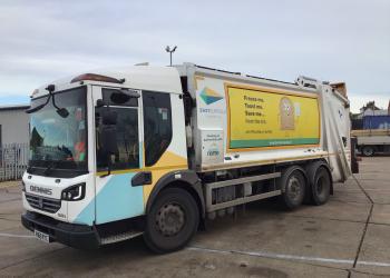 East Suffolk refuse lorry with Food Savvy banner