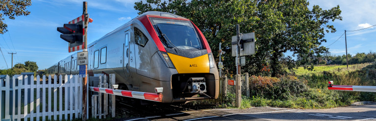 Train passing through a crossing 